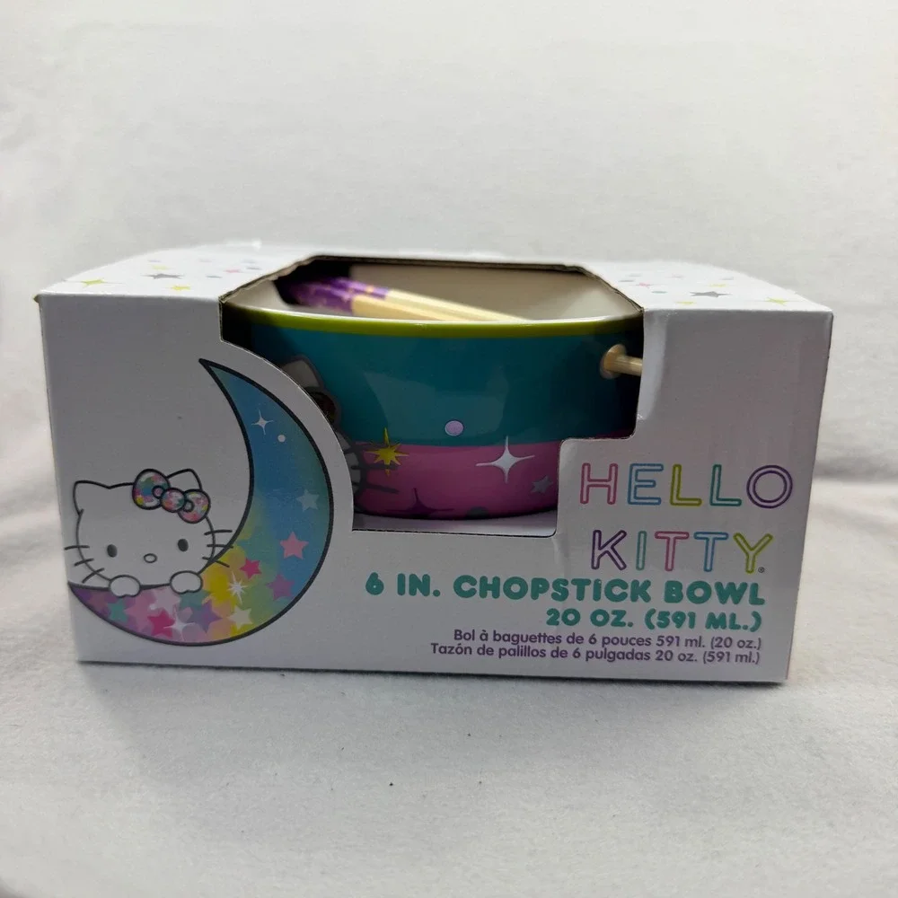 Hello Kitty Sanrio Celestial Star Moon 6 Inch Ceramic Chopstick Ramen Bowl 20oz